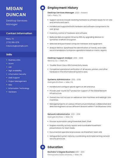 Desktop Services Manager Resume