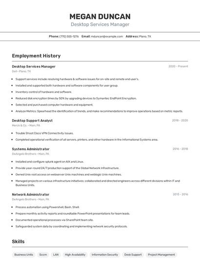 Desktop Services Manager Resume