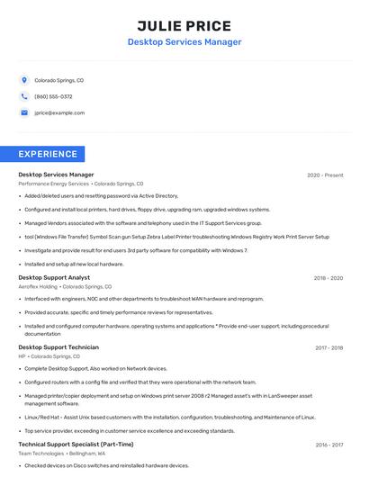 Desktop Services Manager Resume