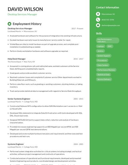 Desktop Services Manager Resume
