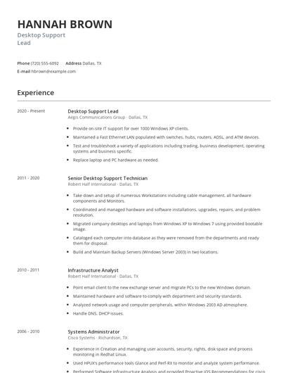 Desktop Support Lead Resume
