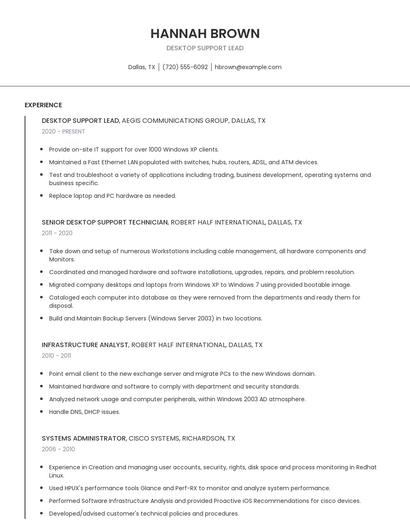 Desktop Support Lead Resume