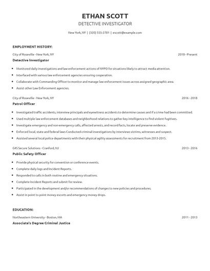 Detective Investigator Resume
