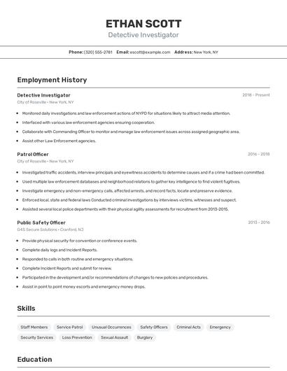 Detective Investigator Resume