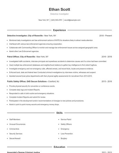 Detective Investigator Resume