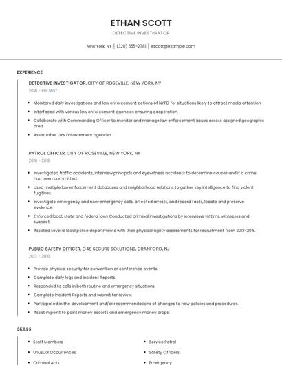 Detective Investigator Resume