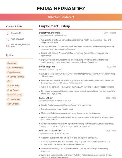 Detective Lieutenant Resume