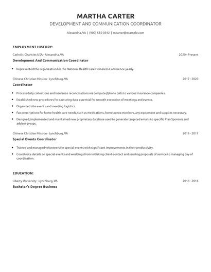 Development And Communication Coordinator Resume