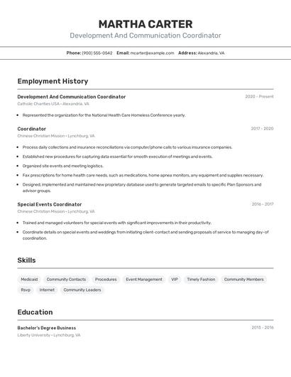Development And Communication Coordinator Resume