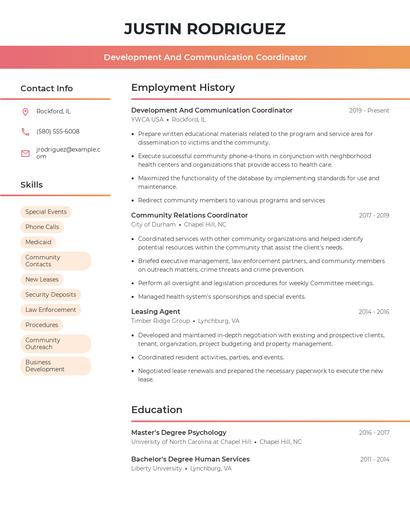Development And Communication Coordinator Resume