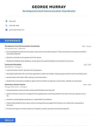 Development And Communication Coordinator Resume