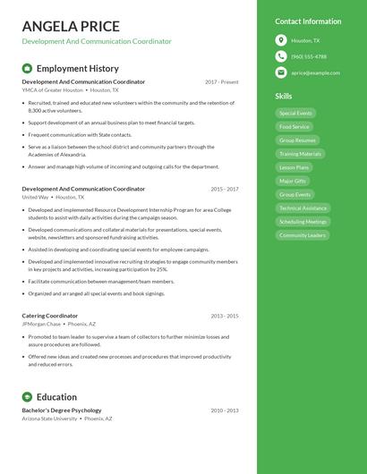 Development And Communication Coordinator Resume