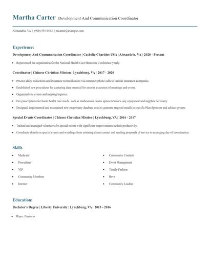 Development And Communication Coordinator Resume