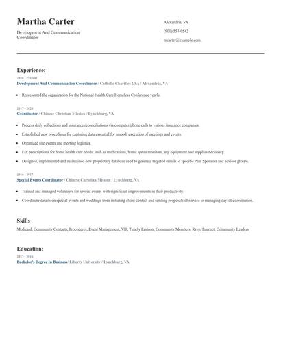 Development And Communication Coordinator Resume