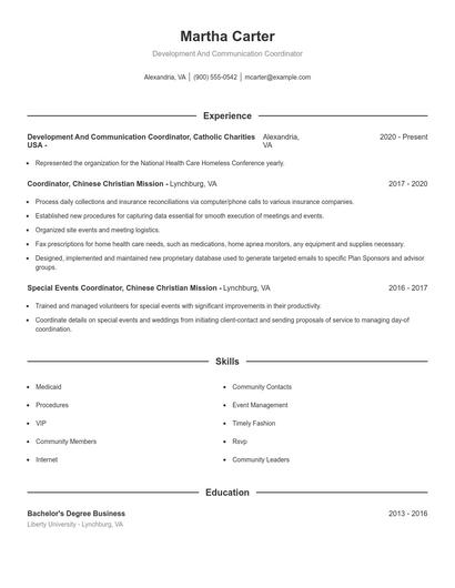 Development And Communication Coordinator Resume