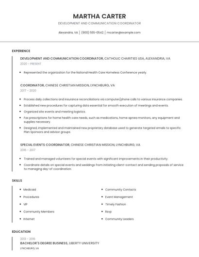 Development And Communication Coordinator Resume