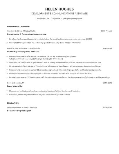 Development & Communications Associate Resume