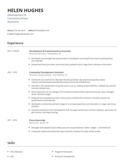 Development & Communications Associate Resume