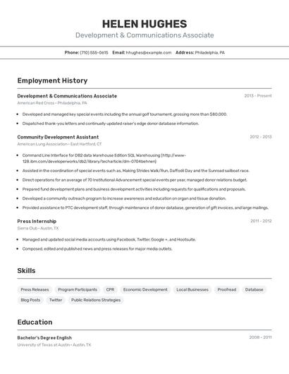 Development & Communications Associate Resume