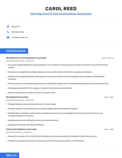 Development & Communications Associate Resume