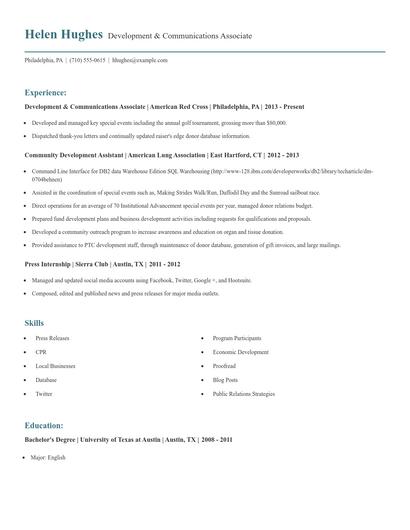 Development & Communications Associate Resume