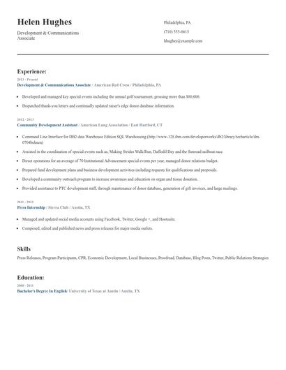Development & Communications Associate Resume