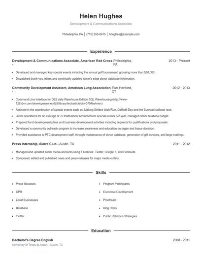 Development & Communications Associate Resume