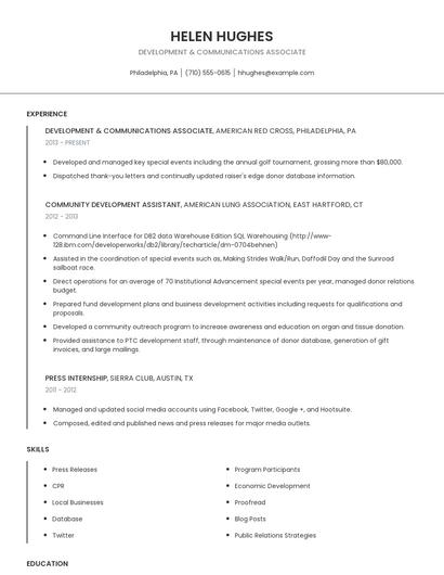 Development & Communications Associate Resume