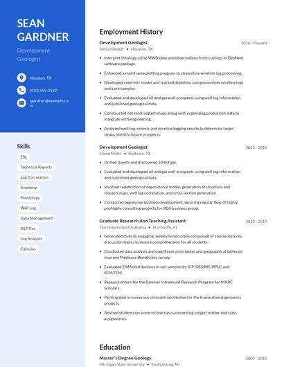 Development Geologist Resume