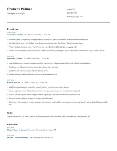 Development Geologist Resume