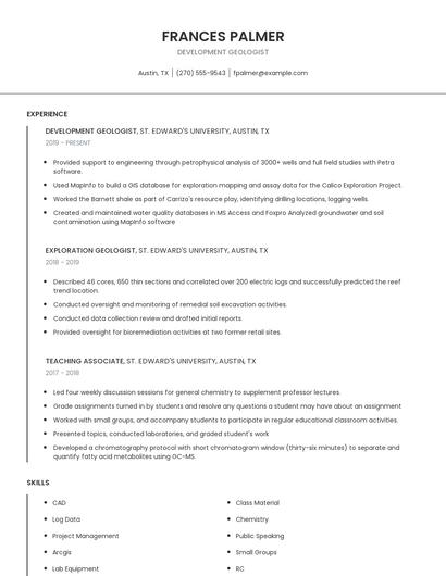 Development Geologist Resume