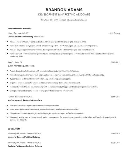 Development & Marketing Associate Resume