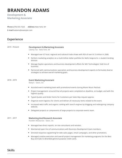 Development & Marketing Associate Resume