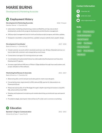 Development & Marketing Associate Resume