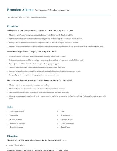 Development & Marketing Associate Resume