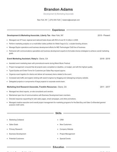 Development & Marketing Associate Resume