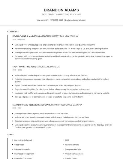 Development & Marketing Associate Resume
