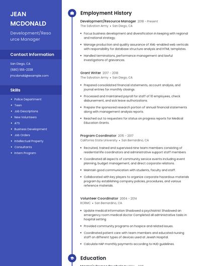 Development/Resource Manager Resume