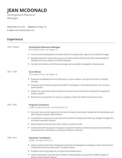 Development/Resource Manager Resume