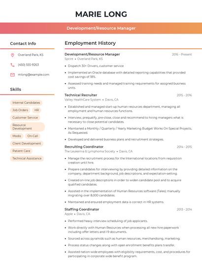 Development/Resource Manager Resume