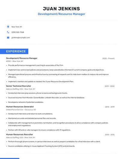 Development/Resource Manager Resume