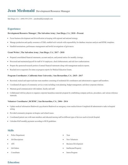 Development/Resource Manager Resume