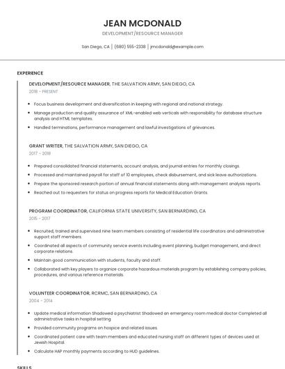 Development/Resource Manager Resume