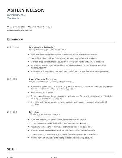 Developmental Technician Resume