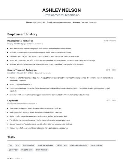 Developmental Technician Resume