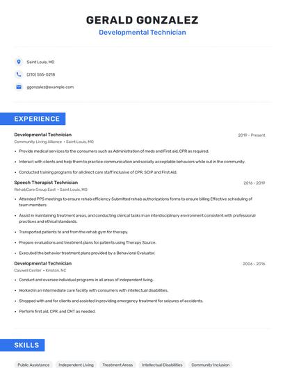 Developmental Technician Resume