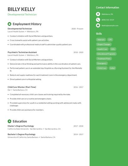 Developmental Technician Resume