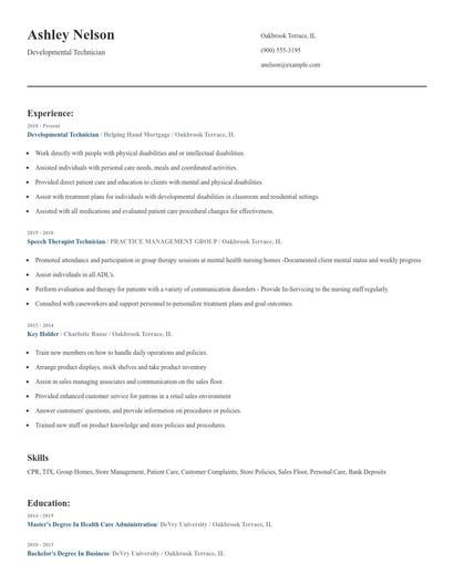 Developmental Technician Resume