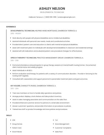 Developmental Technician Resume