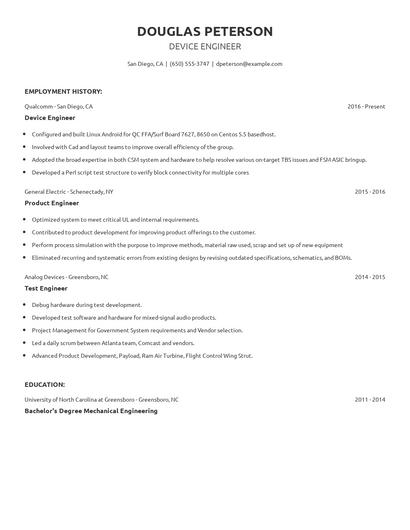 Device Engineer Resume